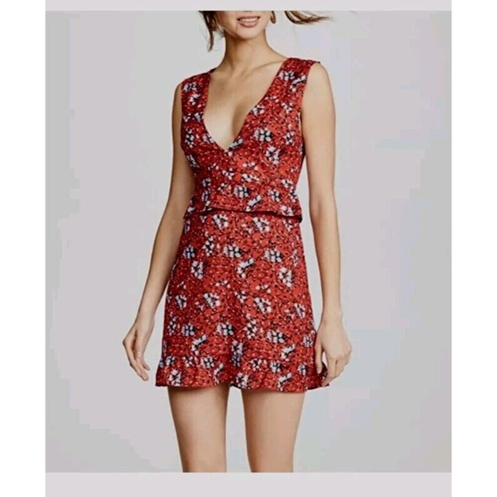 Nightwalker Elsa Red Floral Mini Dress Size Small Sleeveless Back Zipper Ruffles